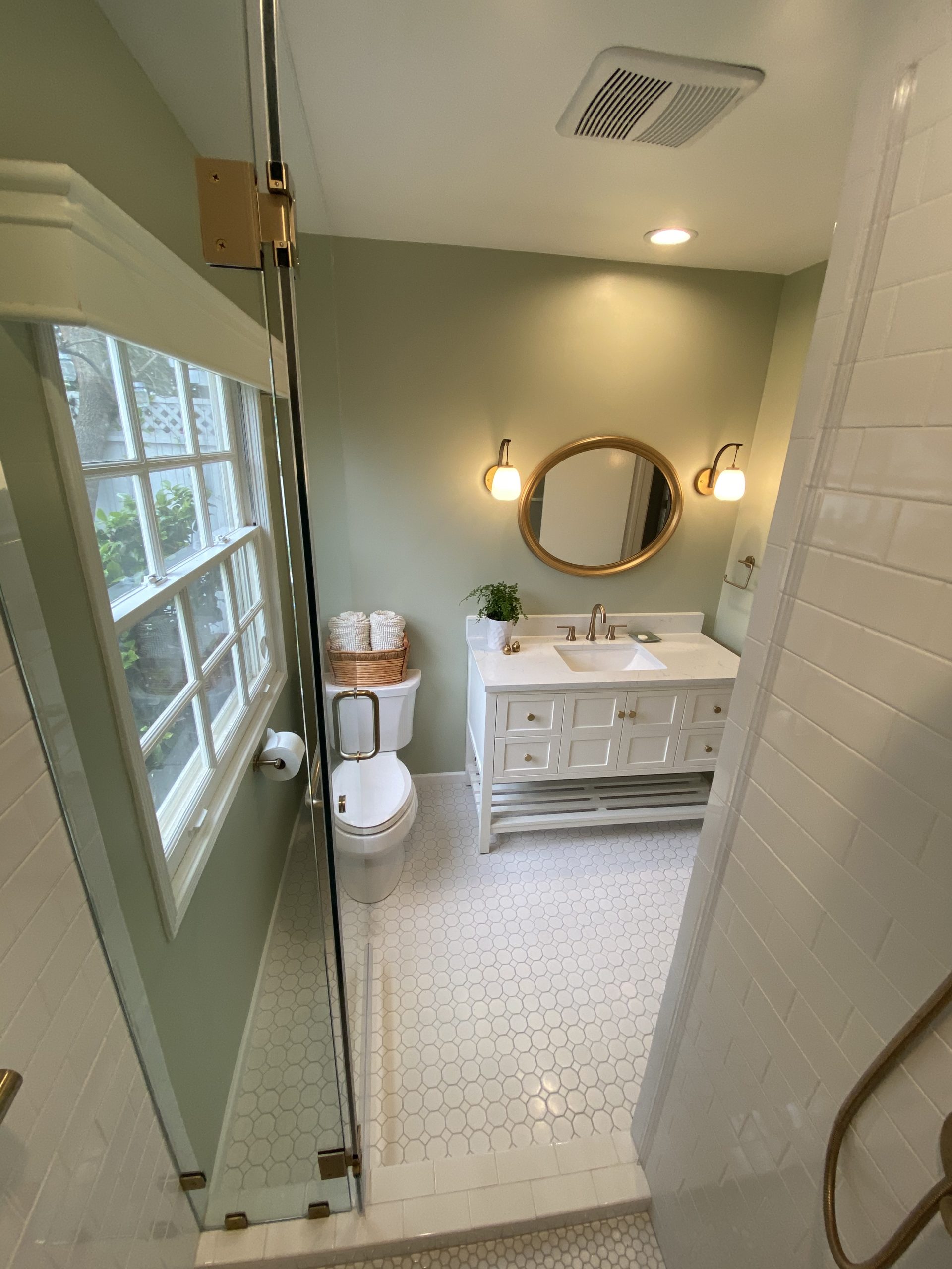 California home bathroom remodel with moisture resistant materials and luxury fixtures